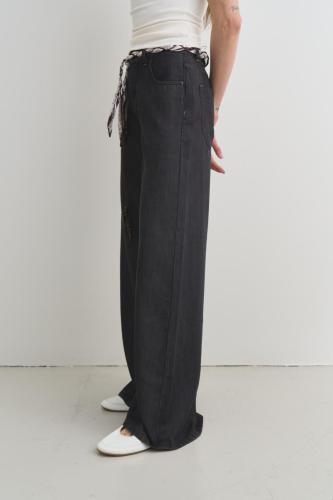 Wide Tiro Medio Tencel Rígido Negro 