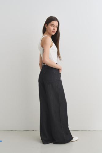 Wide Tiro Medio Tencel Rígido Negro 