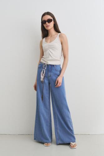 Wide Tiro Medio Tencel Rígido Azul Claro
