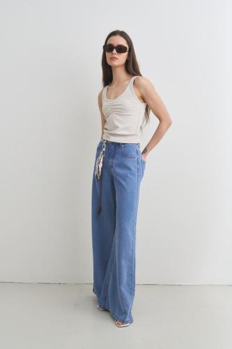 Wide Tiro Medio Tencel Rígido Azul Claro