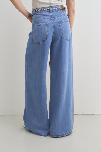 Wide Tiro Medio Tencel Rígido Azul Claro