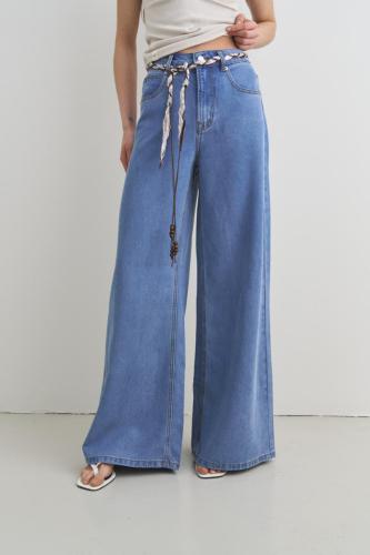 Wide Tiro Medio Tencel Rígido Azul Claro