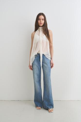 Wide Flare Tiro Bajo Rígido Azul Matizado Vintage