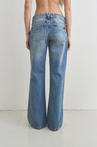 Wide Flare Tiro Bajo Rígido Azul Matizado Vintage