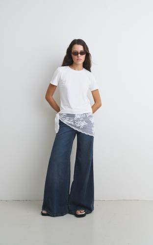 Super Wide Leg Tiro Alto Medio Rígido 