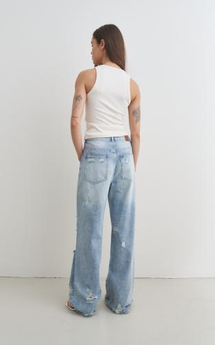 Jean Baggy Tiro Medio Rígido Azul Claro